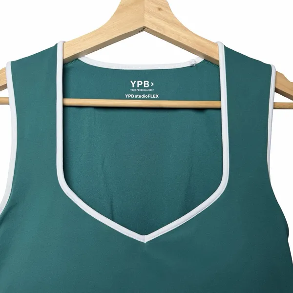 Abercrombie YPB studioFLEX Portrait Tank Women M Green White Trim Cropped Preppy - Image 4