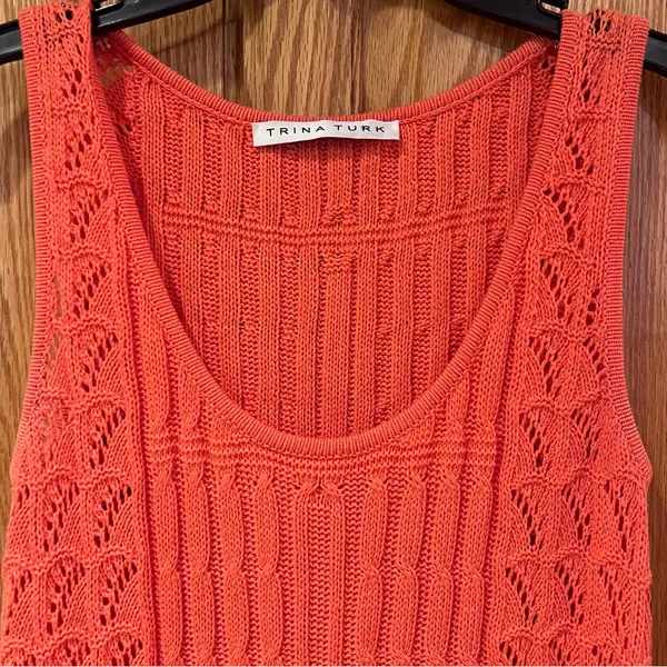 Trina Turk Open Crochet‎ Knit Sleeveless Dress Cover-Up in Orange Pop Size XS/S - Image 3