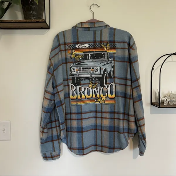 Ford Blue Official Licensed Product Bronco Button Front Flannel‎ Shirt XL - Image 2