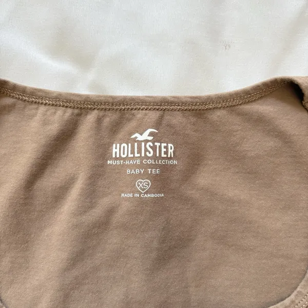 Hollister Top Womens XS Brown Square Neck Baby Tee Crop‎ Cotton Blend Feminine - Image 2