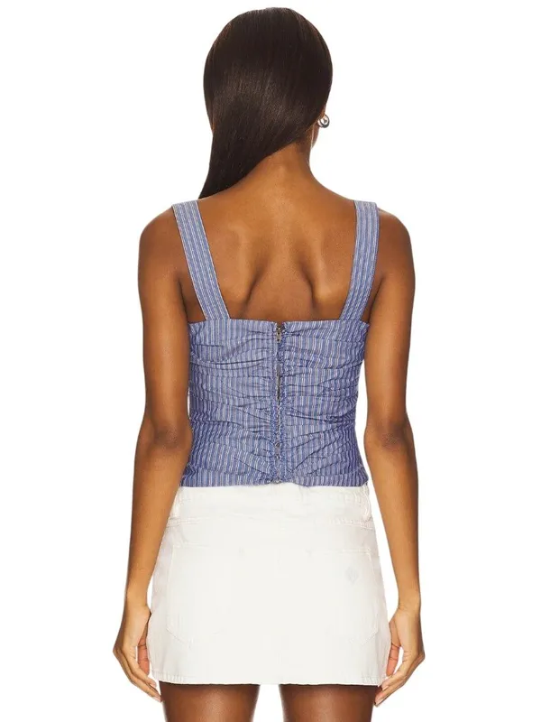 LIONESS Cobain Corset Top in Navy Stripe XSmall New Womens Sleeveless Tank - Image 2