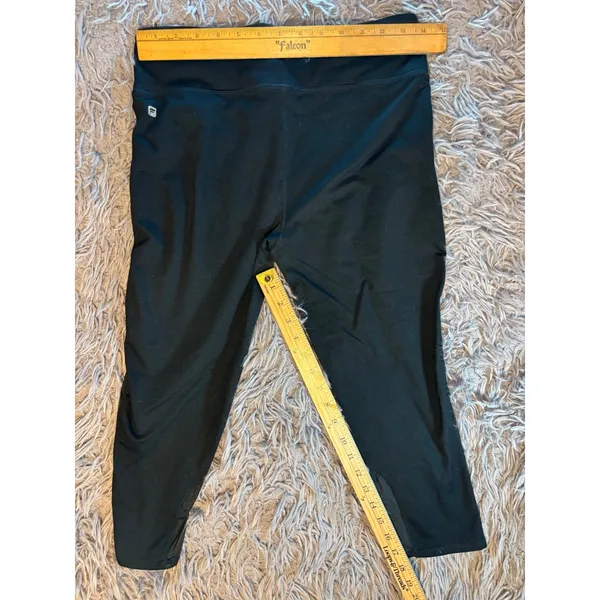 Fabletics Black Mesh Panel Cropped Leggings High Waisted Athletic Capris XL - Image 3