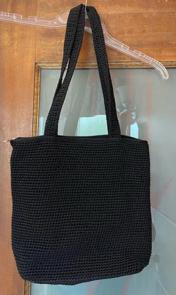 The Sak Black Crochet Double Strap Shoulder Purse Bag EUC - Image 8