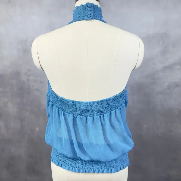 Y2K Going Out Ruffle Halter Top Womens Large Smocked Back Coquette Fairy Dainty‎ - Image 3