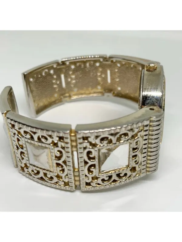 Geneva gold tone women’s cuff bracelet watch 31mm rhinestones quartz running - Image 5