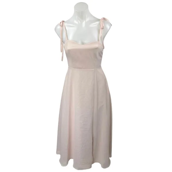 Azazie Pink Sleeveless Tie Strap Bridesmaid Cami Tank Fit & Flare Midi Dress 14 - Image 2