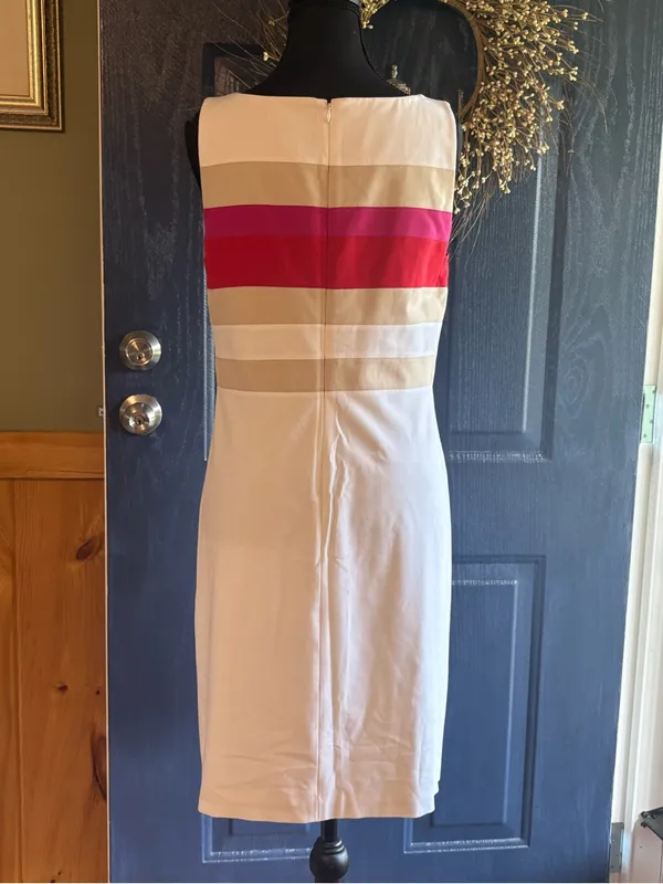 White House Black Market White Sheath Dress with Striped Bodice size 6 - Image 5