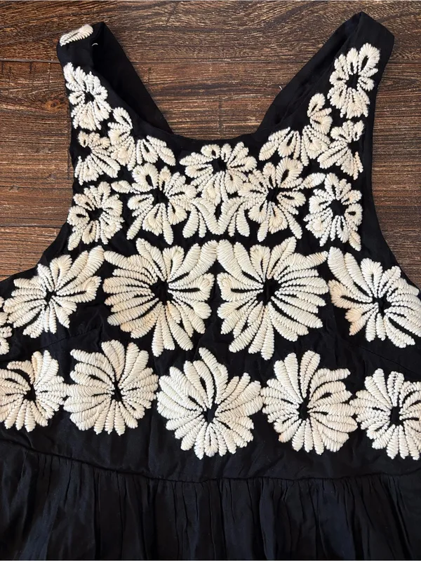 Anthropologie Floral Embroidered Maxi Dress Womens XS Black NWT Convertible Back - Image 11