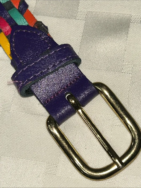 Source Unknown XL Multicolor Braided Leather Belt with Purple Trim - Image 3