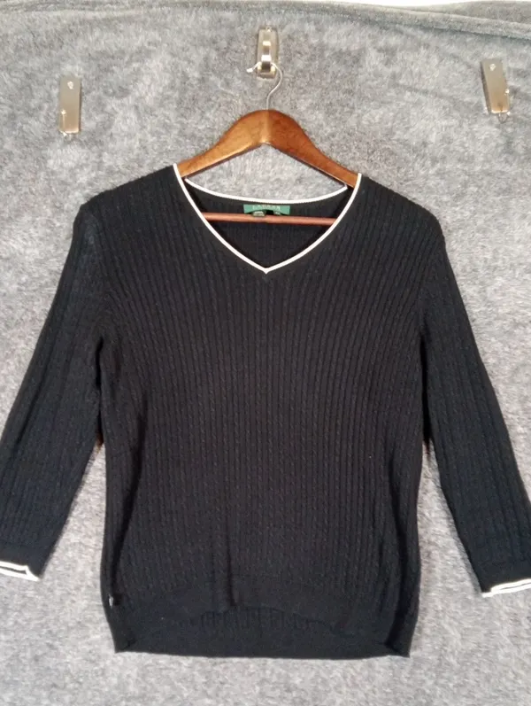 Lauren Ralph Lauren Vintage V Neck Ribbed Knit Preppy Old Money Womens M - Image 4
