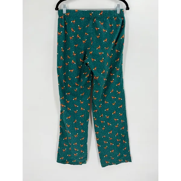 J.Crew Pajama Pants Women XS Green Excellent Flannel Fox Print F8320 - Image 5