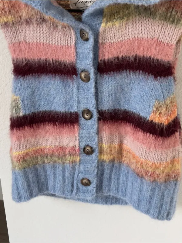 NWT Free People Rosetta Knit Wool Hooded Sweater Vest in Stripes - Image 6