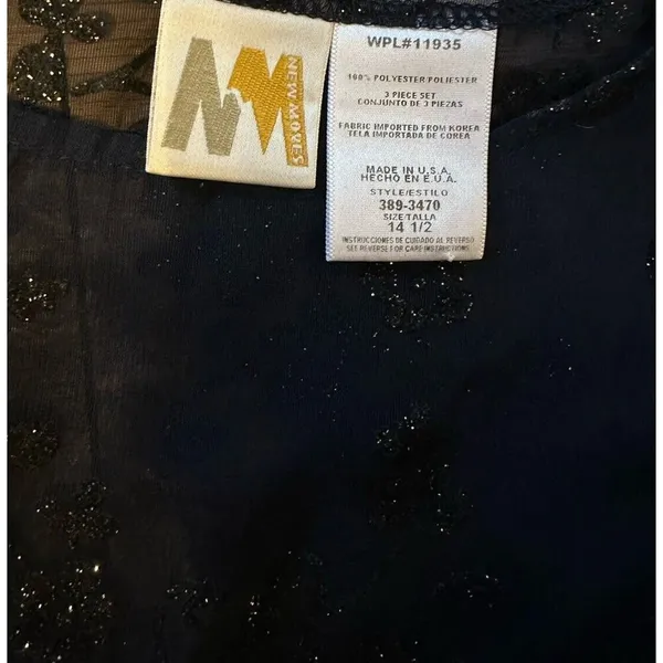 Vintage Dress Navy Black Shimmer floral Sheer Midi Size 14 1/2 Whimsy Fairy Goth - Image 5