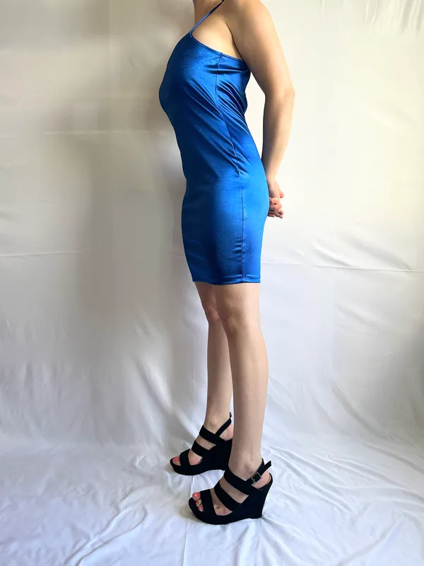 haley & june NWT Midnight ScoopBack Bodycon Mini Dress - Metallic Royal Blue - M - Image 7