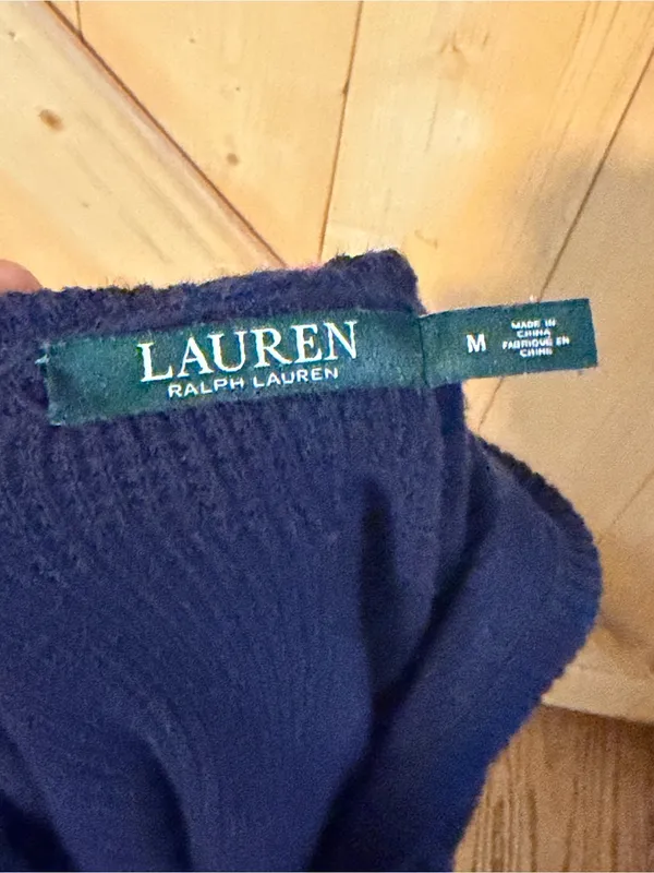 Lauren Ralph Lauren Navy Blue Waffle Knit Hooded Sweater Sz M - Image 10