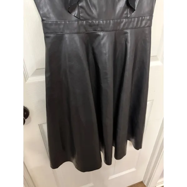 Zara Black‎ Faux Leather Lace Trim Ruffle Midi Dress Sleeveless Small - Image 4