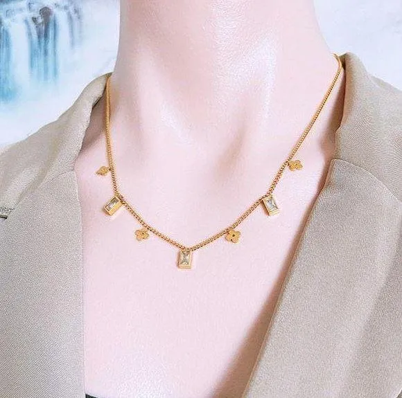 Dainty Clovers & CZ Charms Gold Necklace - Image 2