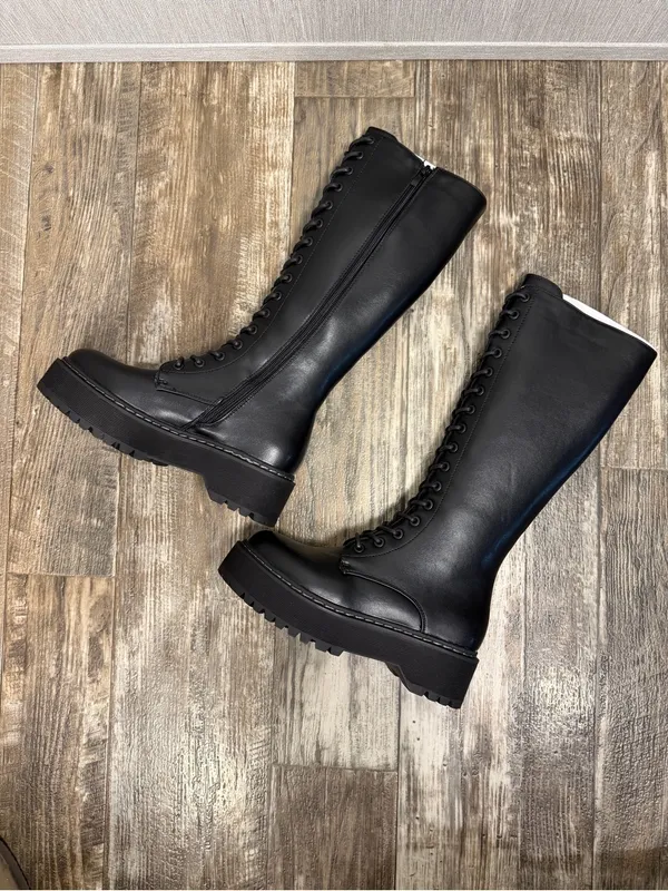 Steve Madden Black Lace-Up Knee-High Platform Boots Size 36=US 5.5-6 - Image 10