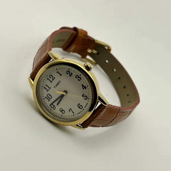 Timex Easy Reader Gold-tone Textured Brown Leather Women’s Watch Working - Image 4