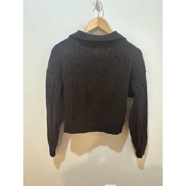 Sunday‎ Best Aritzia Brown Merino Wool Cable Knit Polo Sweater Cropped Small - Image 4