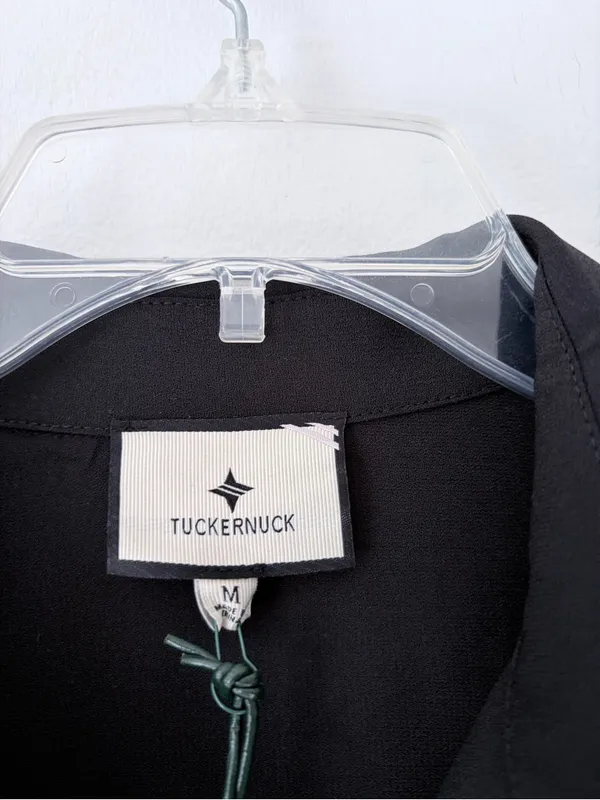 Tuckernuck Trapeze A-Line Black Crepe along Sleeve Button Down Blouse Top medium - Image 6
