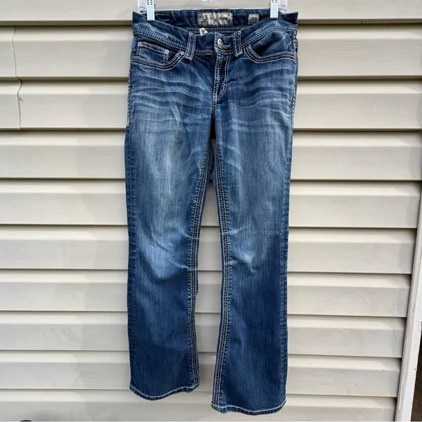 BKE Culture Jeans 29R Women’s Bootcut Stretch Blue Thick Stitch Low Rise - Image 2