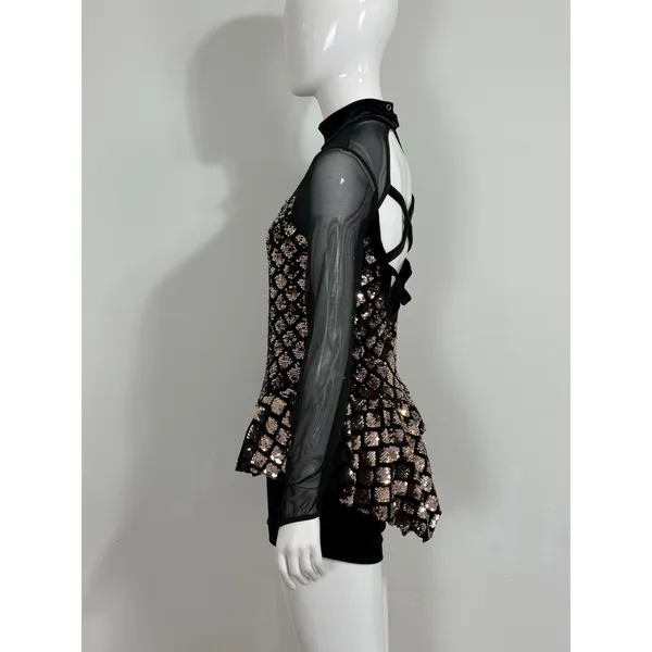 Weissman Dance Costume Black Gold Sequin Glam Dancecore Competition Medium Adult - Image 3