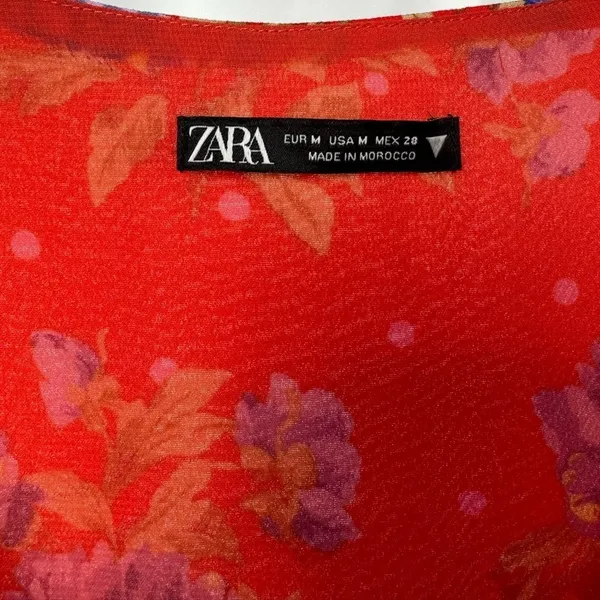 Zara Floral Long Sleeve Mini Wrap Dress in Red‎ Size Medium - Image 4