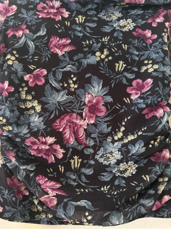 Anthropologie Mesh Off-Shoulder Asymmetrical Floral Ruched Top - Image 9