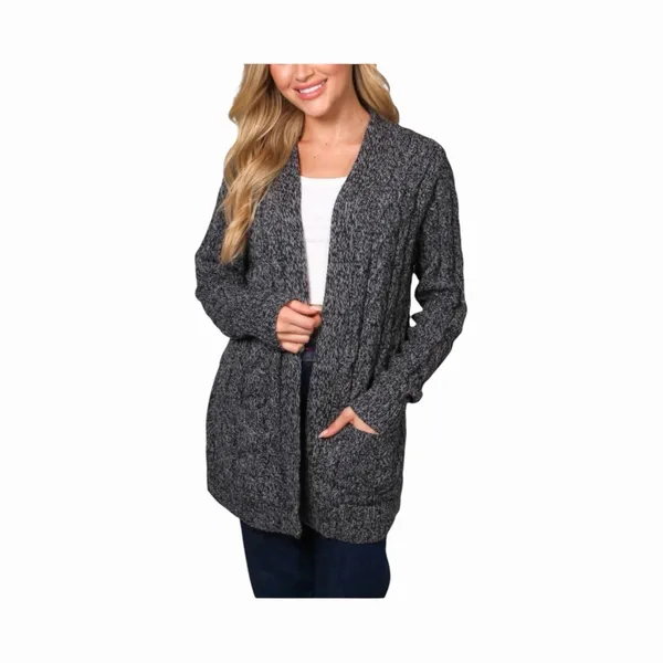 Be Fabulous Cable Knit Cardigan XS Gray Black Open Front Longline Pocket Sweater - Image 10