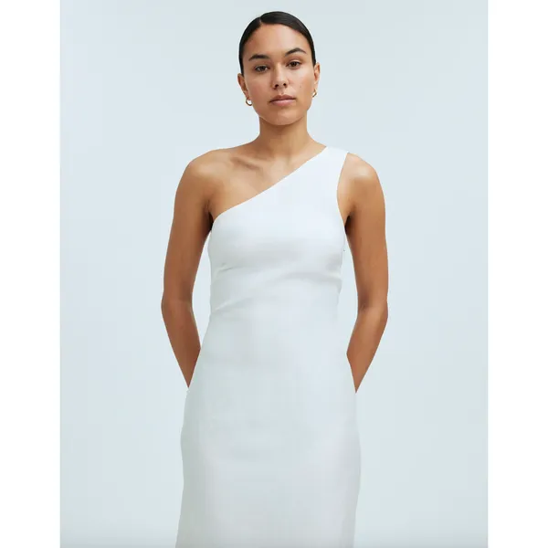 Madewell One Shoulder Midi Dress Linen Blend Lighthouse Minimalist US 4 NWT - Image 2