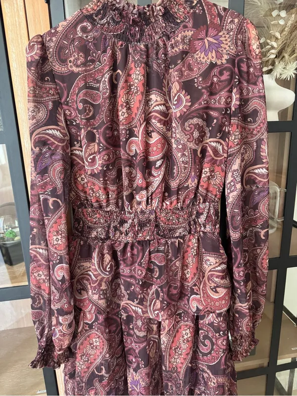 Lulus Long sleeve maxi dress tiered ruffle smocked mock neck paisley print stretchy - Image 4
