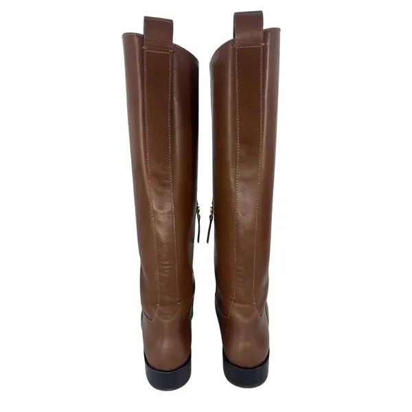 Tory Burch Riding Logo Embossed Leather Knee‎ High Boots Brown 10.5 - Image 8