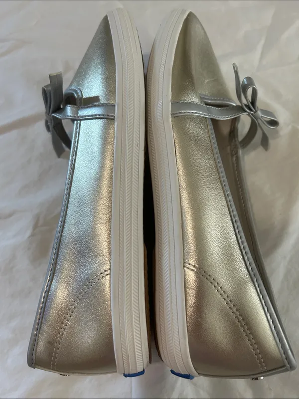 Keds Square Toe Mary Jane Leather Mini Bow, Silver, Size 8, NEW no tags Display - Image 6
