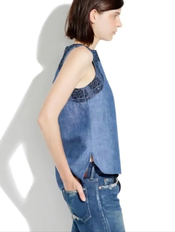 Madewell Blue Textured Design Sleeveless Top Large - Image 3
