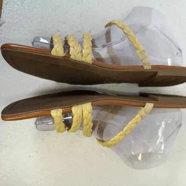 Crown & Ivy Bexley Raffia Flat Sandals Women's 8.5 Braided Straps Yellow Brown - Image 6
