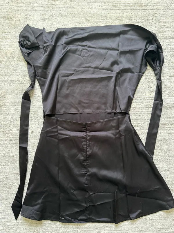SHEIN Black Halter Mini Satin Dress with Draped Neckline (Size XS) - Image 4