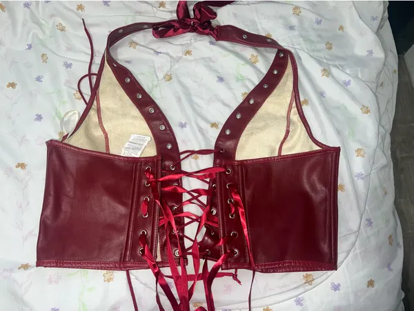 Leather Halter Top Red Size XL - Image 2
