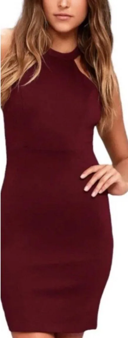 New Lulu's Burgundy Halter Sheath Dress - Image 2