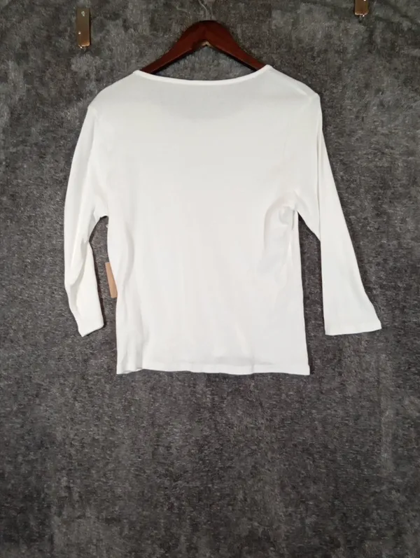 Born Womens Organic Cotton Ribbed Long Sleeve Top White Sustaiable Casual M - Image 6