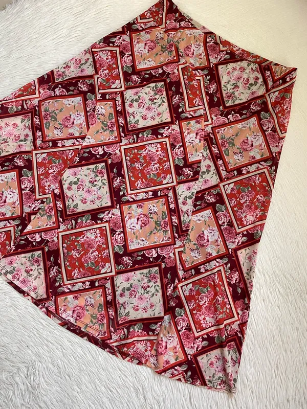 Y2K boho Luna Floral pink and red Patchwork midi skirt - Image 8