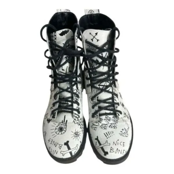 Volcom Women Gothic Go Figure Combat Boots Size 6 White Black Bones Skull - Image 3