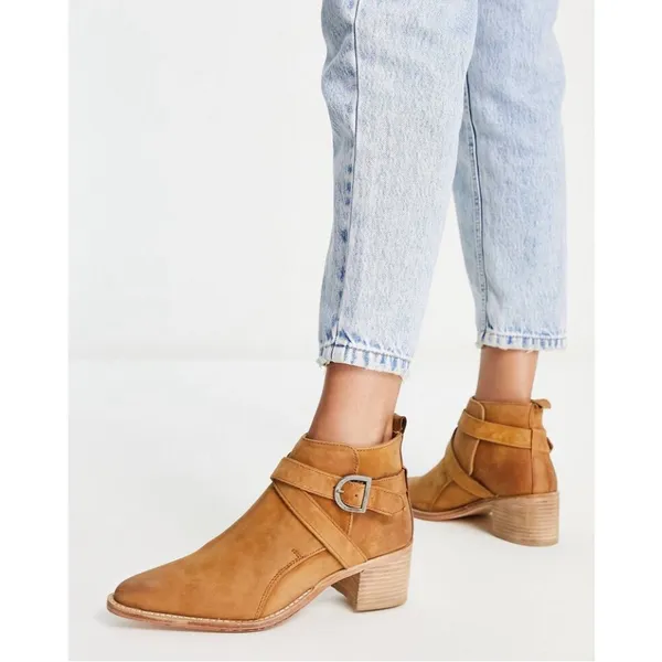 New! Free People Back Loop Heeled Ankle Boot Leather Pointed Toe Bootie Sz‎ 8 - Image 2