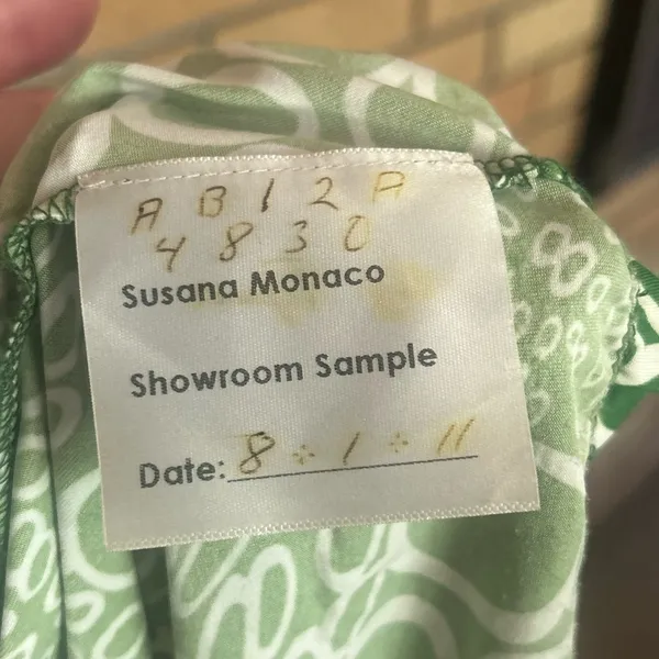 Susana Monaco Green & White Draped Sleeveless Abstract Maxi Dress Sample Piece - Image 4