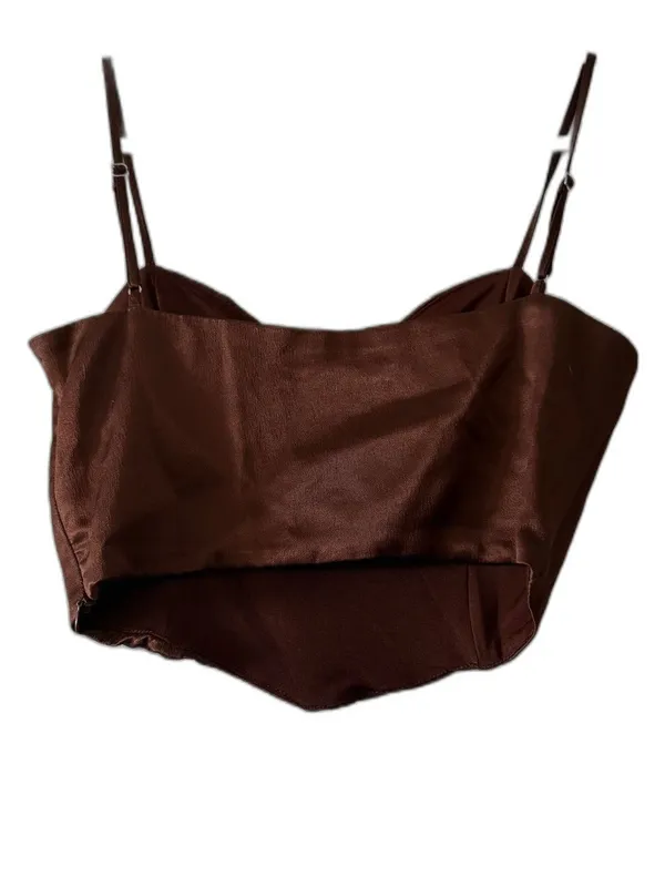 Zara Brown Corset Cami Top Women’s Medium Side Zip Adjustable Straps - Image 3