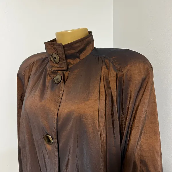 Vision Women's Long Sleeve Button Front Coat Bronze‎ Metallic Sheen Size M Brown Size L - Image 3