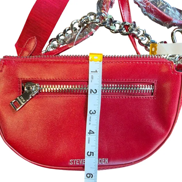 Steve Madden Red Vegan Leather Half Moon Crossbody‎ Bag with Logo Webbing Strap - Image 5