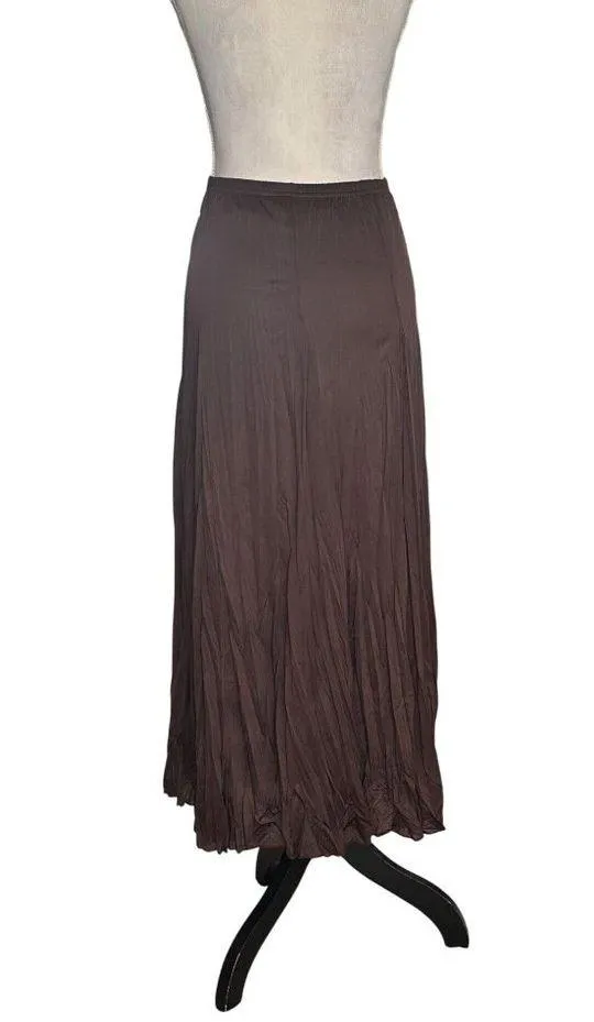 Christopher & Banks Long Flowy Stretchy Chocolate Brown Pleated Maxi Elastic Waist Skirt Size M Boho - Image 10