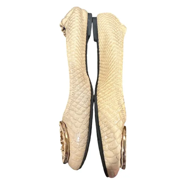 TORY BURCH Beige Cream Snake Print Ballet Flats Slipon Round Toe Gold Shoes 6.5 - Image 3