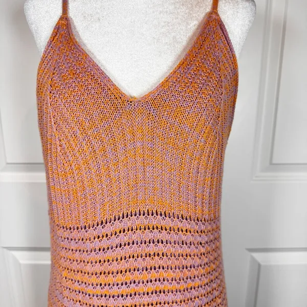 Freshman 1996 Crochet Maxi Dress XL Boho Festival Cottagecore Pink Orange Lined - Image 4